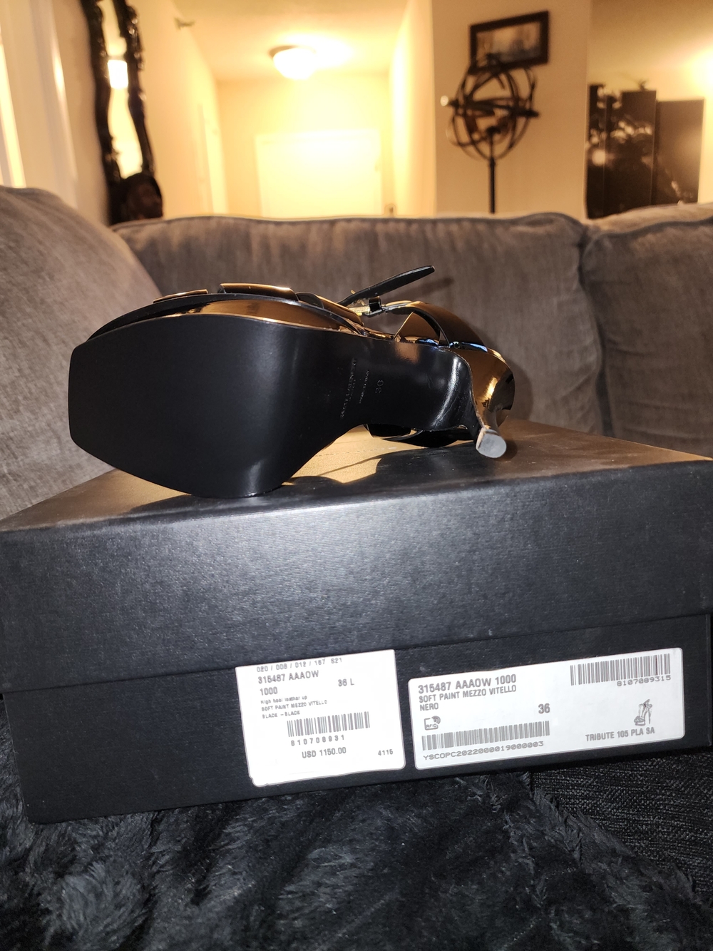 Yves Saint Laurent Black Patent Leather High Heel Sandals